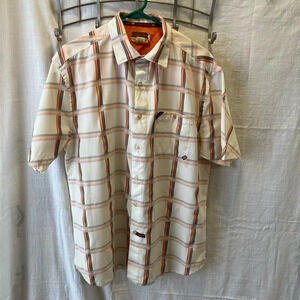 Ecko Unltd Men's Short Sleeve Button Up Collared Plaid Shirt Cream\Orange L